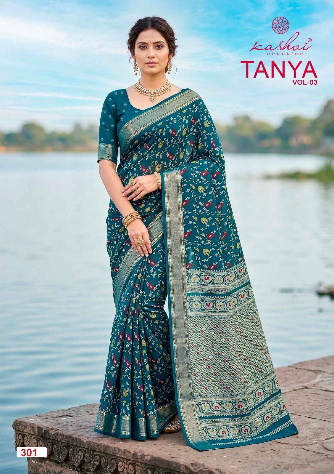 TANYA VOL. 3 BY KASHVI CREATION Indian Traditional Wear Collection Beautiful Stylish Fancy Colorful Casuals Wear DULL MOSS VISCOSE BORDER Sarees At Wholesale Price		
